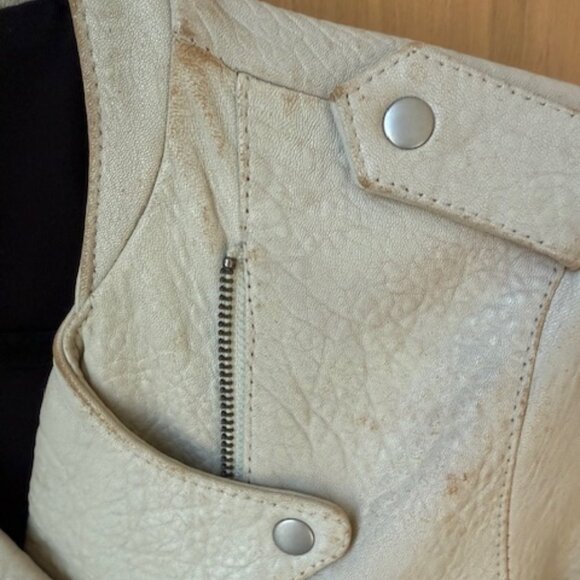 Pre-Loved Madewell Ecru Distressed Leather Jacket - Women's M - Picture 5 of 11